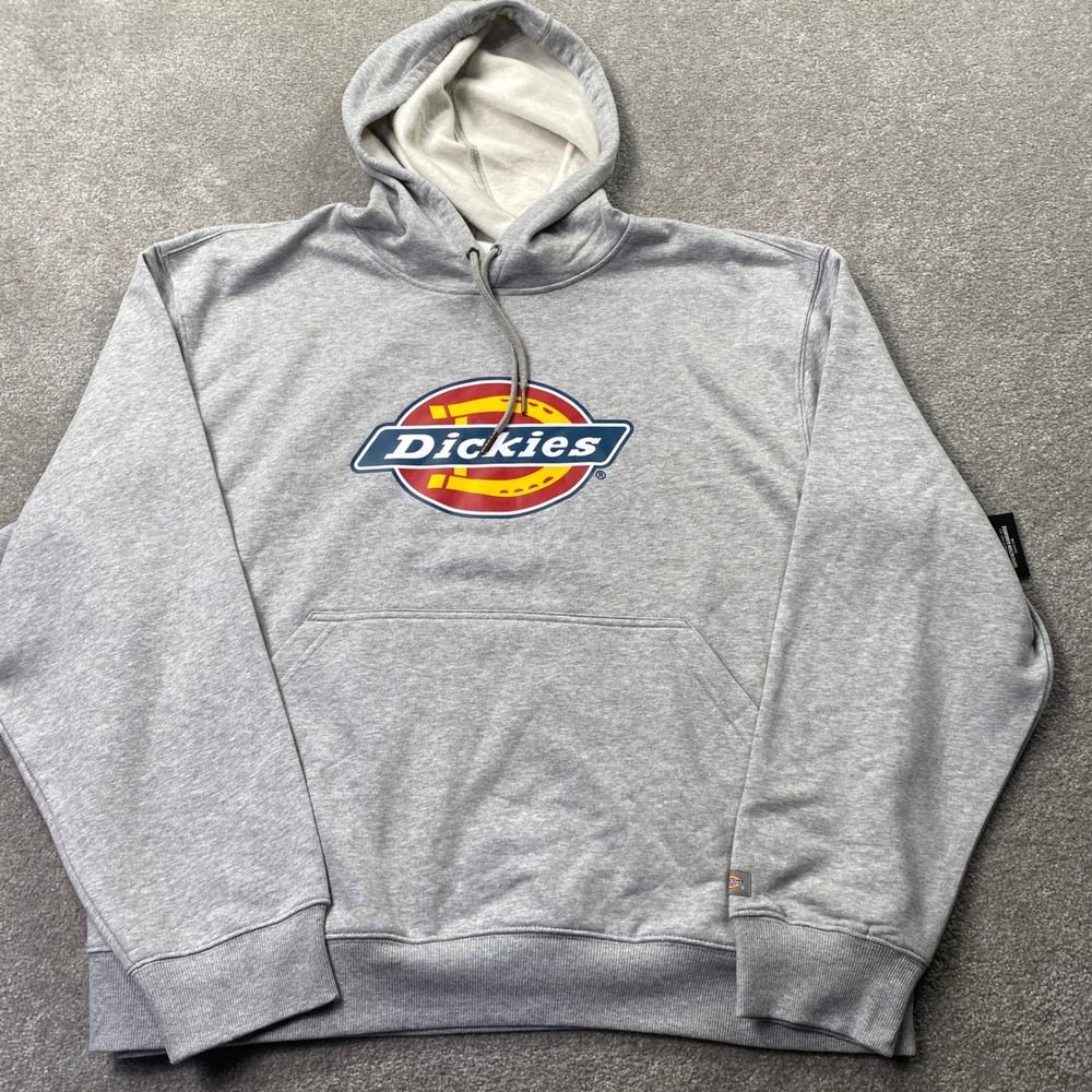 Dickies Hoodie Mens 2XL Grey Graphic Logo Pullover Fleece Sweatshirt TW22AHG
